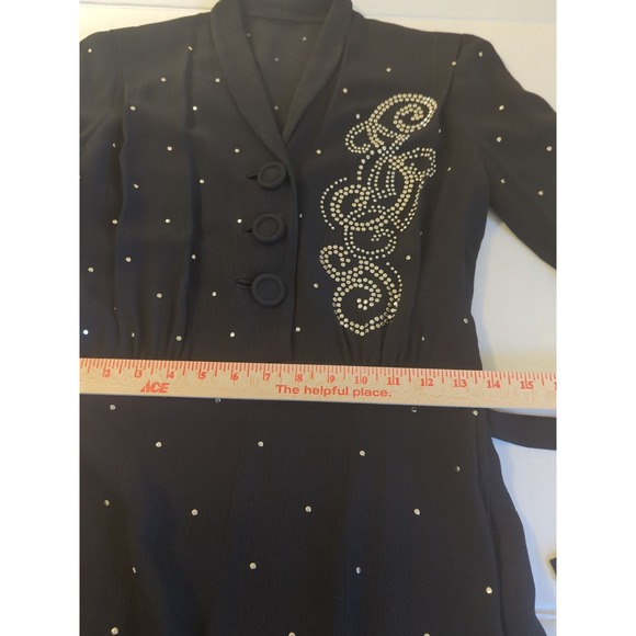 Rare Vtg 1930s Art Deco Black Nail Head Studded Dress S Whimsigoth Vamp Jive - Picture 15 of 16